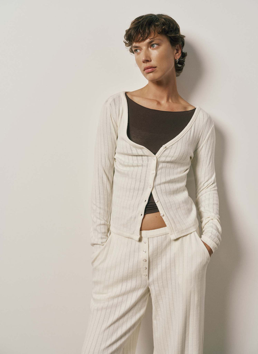 Off Hours Pointelle Button Up