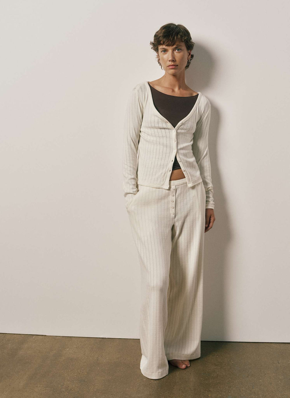 Off Hours Pointelle Button Up