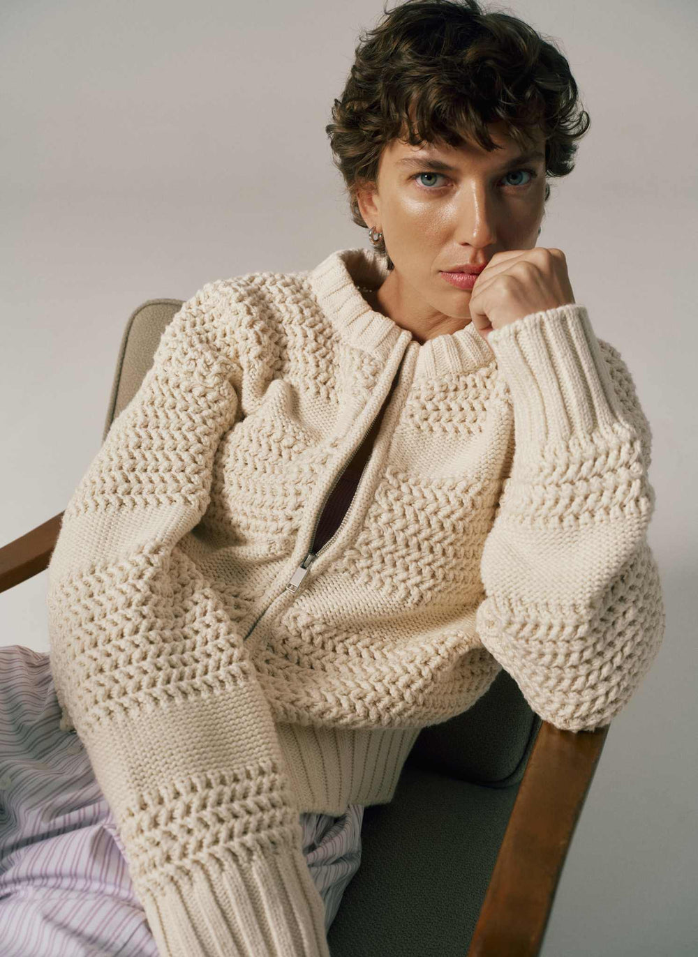 Late Start Textured Knitted Bomber